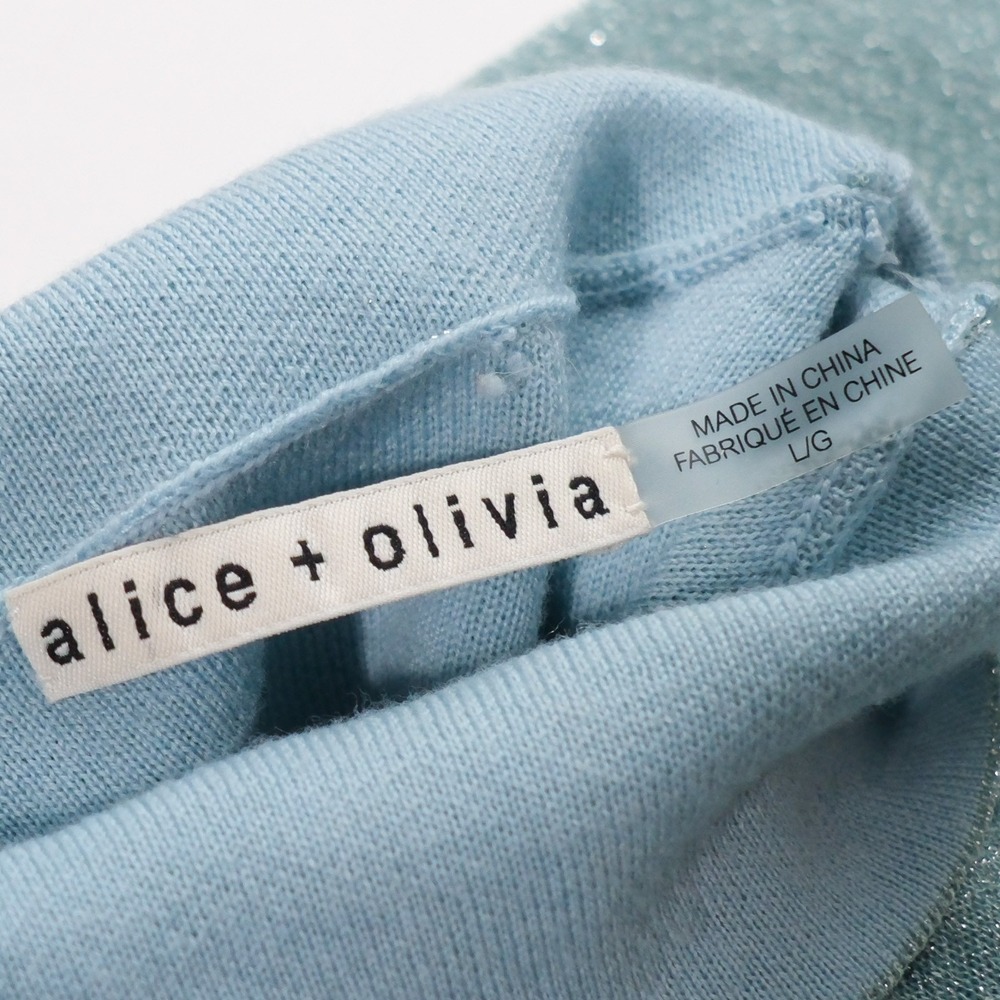 Alice + Olivia Issa Sweater Womens Large Blue Puff Sleeve Turtleneck Metallic - Picture 3 of 9